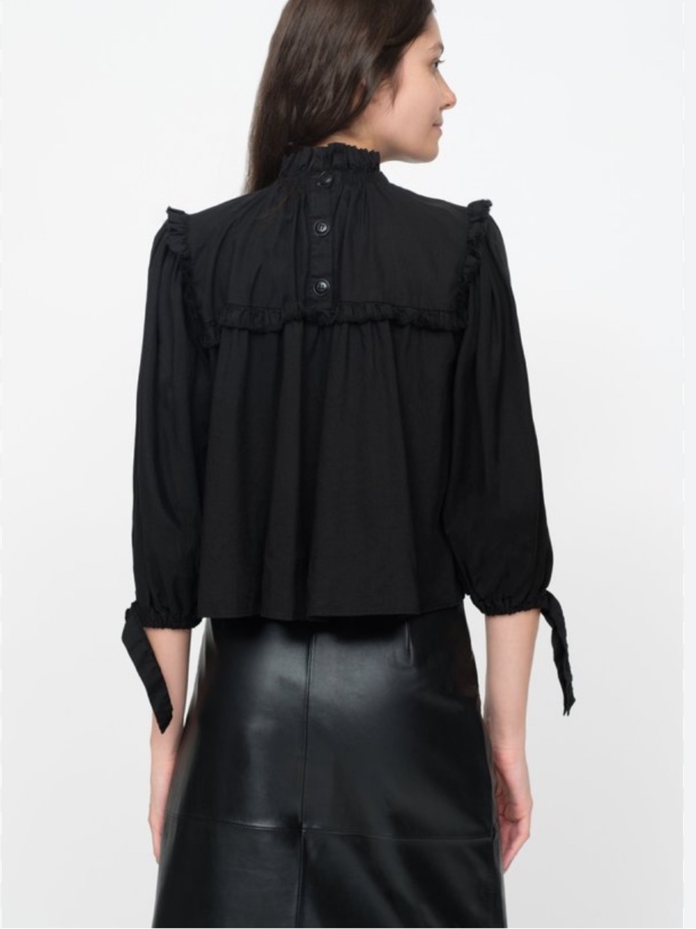 Sea New York Black Ruffled High-Neck Long Sleeve Blouse